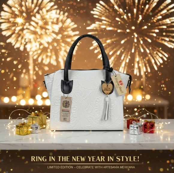 Black and White Embossed Tooled Artisan LEATHER Bag Purse Bolsa Artesanal Mexico - Picture 14 of 14